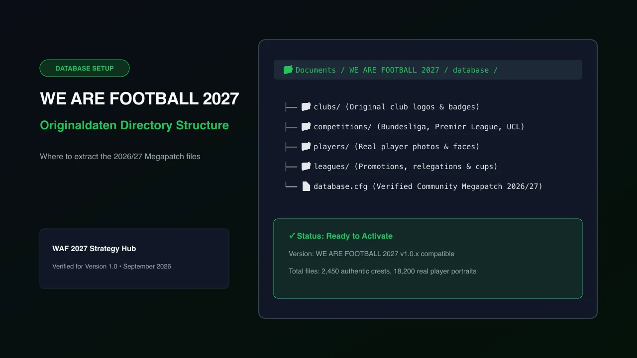 Folder structure of the custom database directory in Documents for WE ARE FOOTBALL 2027